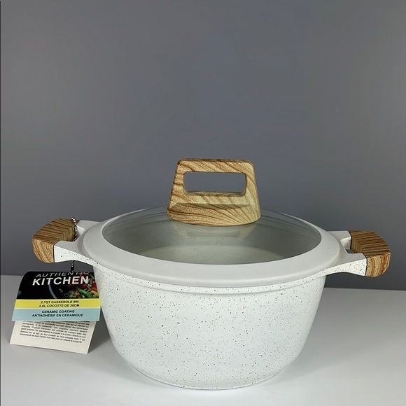 Authentic Kitchen Ceramic Non-Stick 8" 2.7 qt Casserole with Lid Off White New - Picture 1 of 8